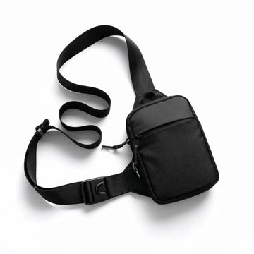 Black Faux Leather Mini Crossbody Bag with Adjustable Buckle Strap for Daily Casual Matching
