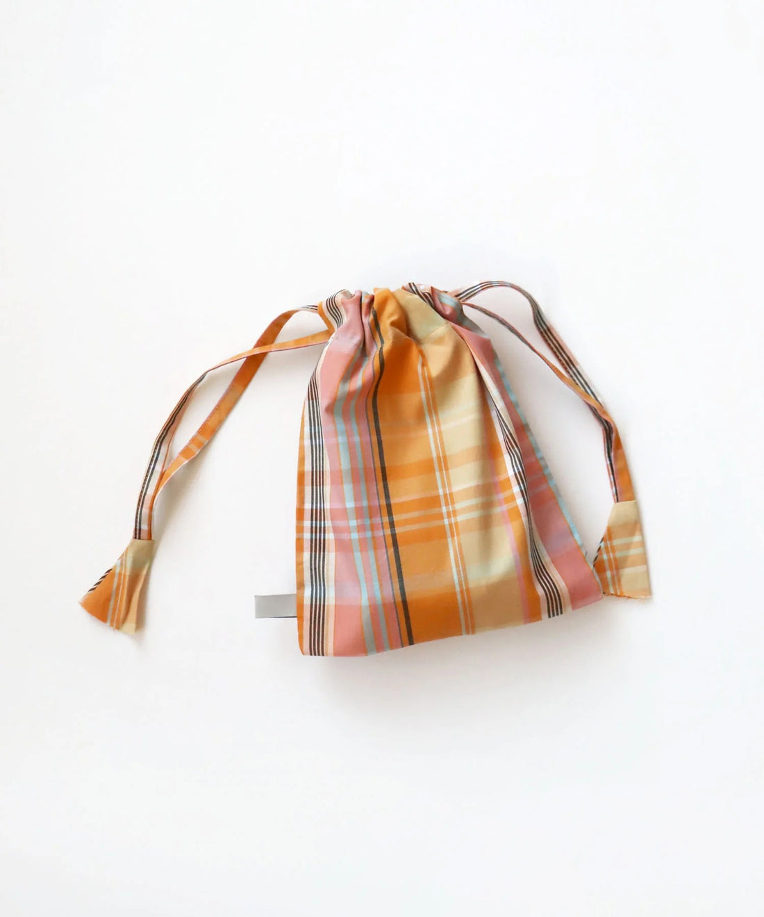 Colorful Plaid Drawstring Pouch Bag with Fabric Straps