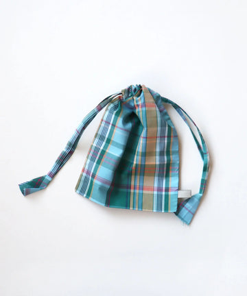 Colorful Plaid Drawstring Pouch Bag with Fabric Straps