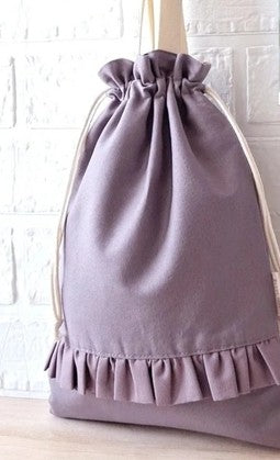 Purple Tall Drawstring Bag with Ruffle Trim & Top Handle for Daily Cute Outfits