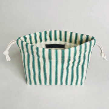 Green Stripe Canvas Drawstring Bag with Cotton Cords