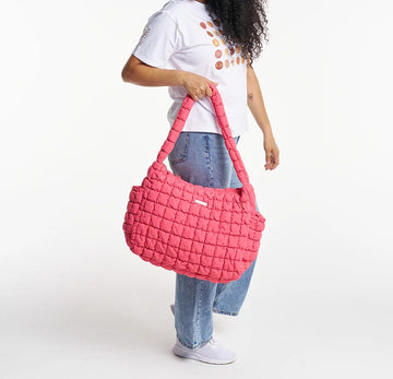 Coral Pink Quilted Everyday Bag with Padded Shoulder Strap