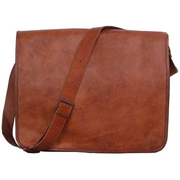 Dark Brown Genuine Leather 16 Inch Messenger Bag with Padded Adjustable Strap for Business Daily Matching