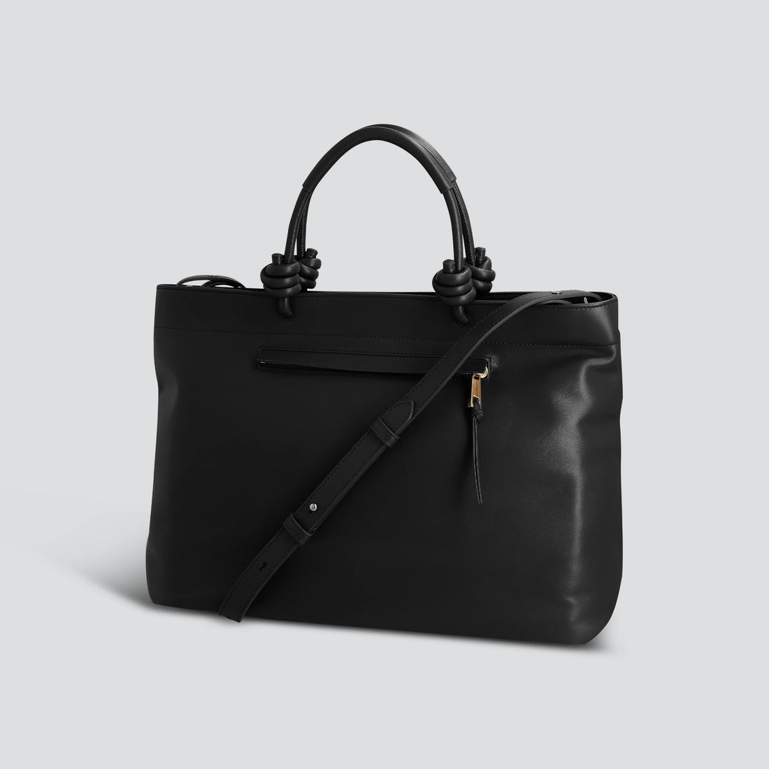 Black Soft Work Tote Bag with Knotted Handle Fittings for Office Daily Matching