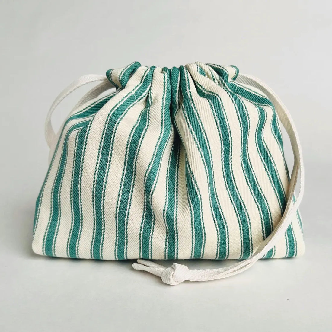 Green Stripe Canvas Drawstring Bag with Cotton Cords