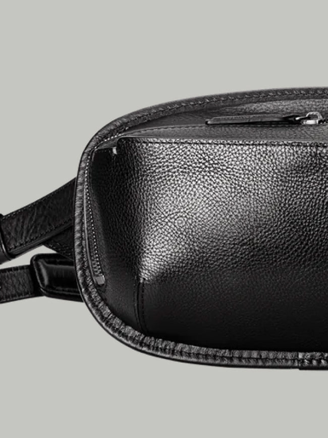 Black Brown Leather Sling Bag with Adjustable Strap